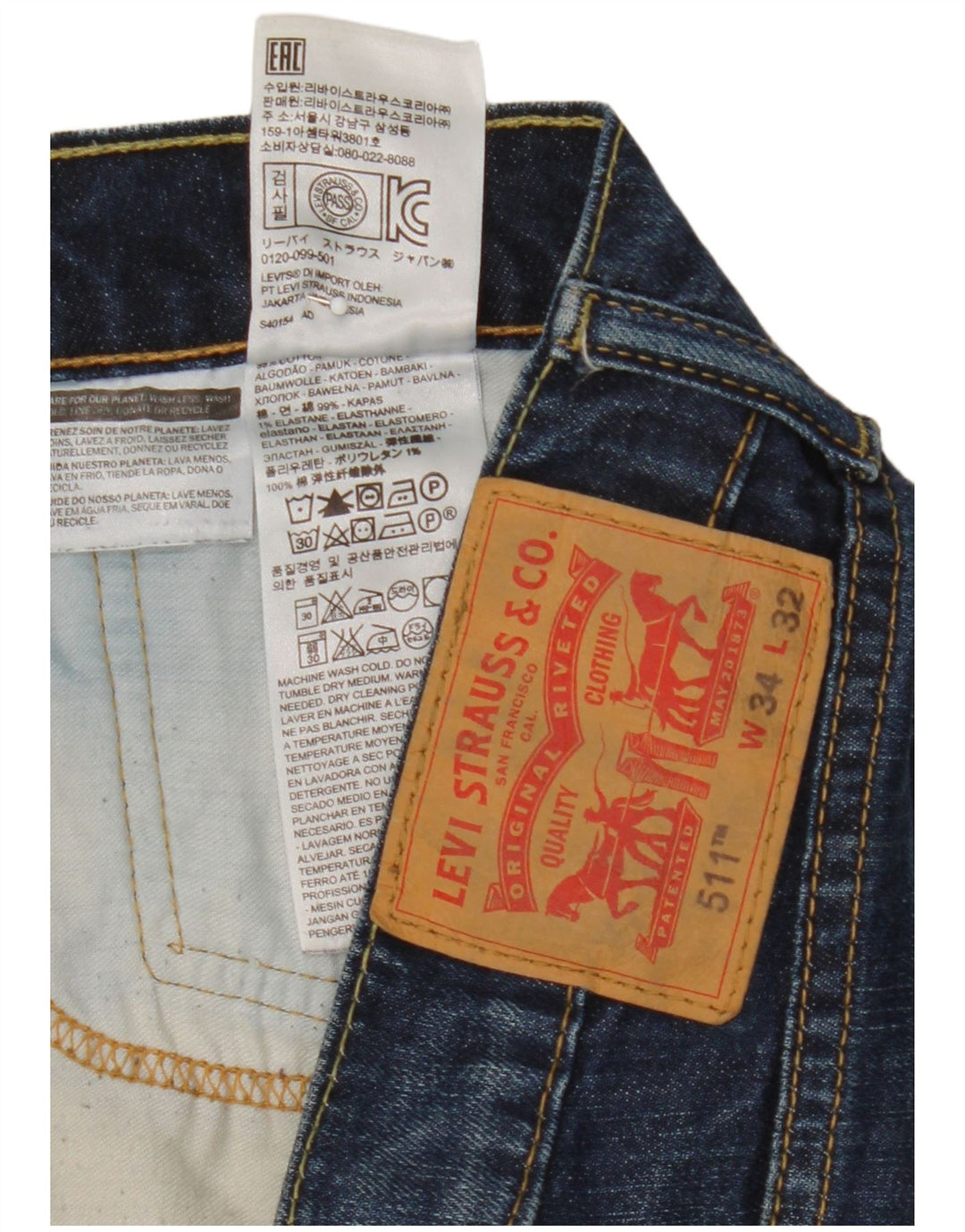 Levi's Dame 511 Slim Jeans W34 L32 Blå Bomuld