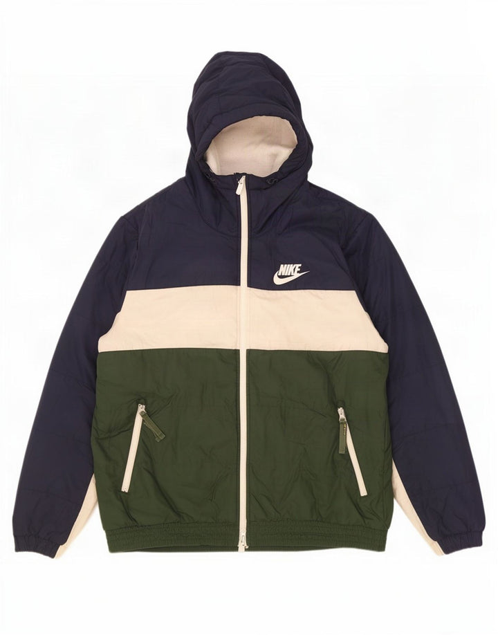 Nike Polstret hættejakke til mænd UK 40 Large Navy Blue Colourblock Polyester