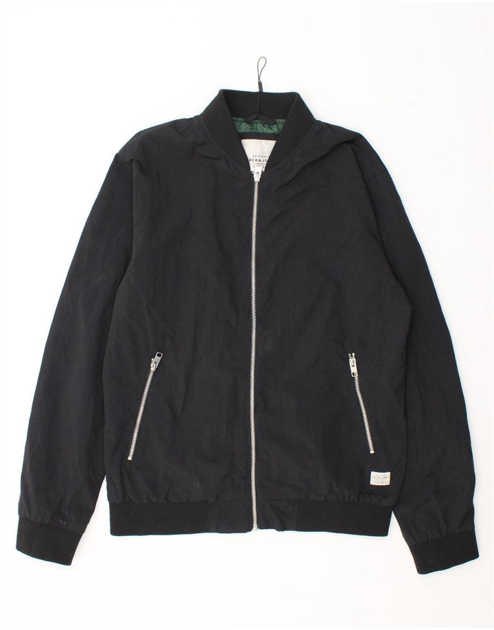 JACK & JONES Mens Bomber Jacket UK 38 Medium Black Polyester Vintage Jack & Jones and Second-Hand Jack & Jones from Messina Hembry 