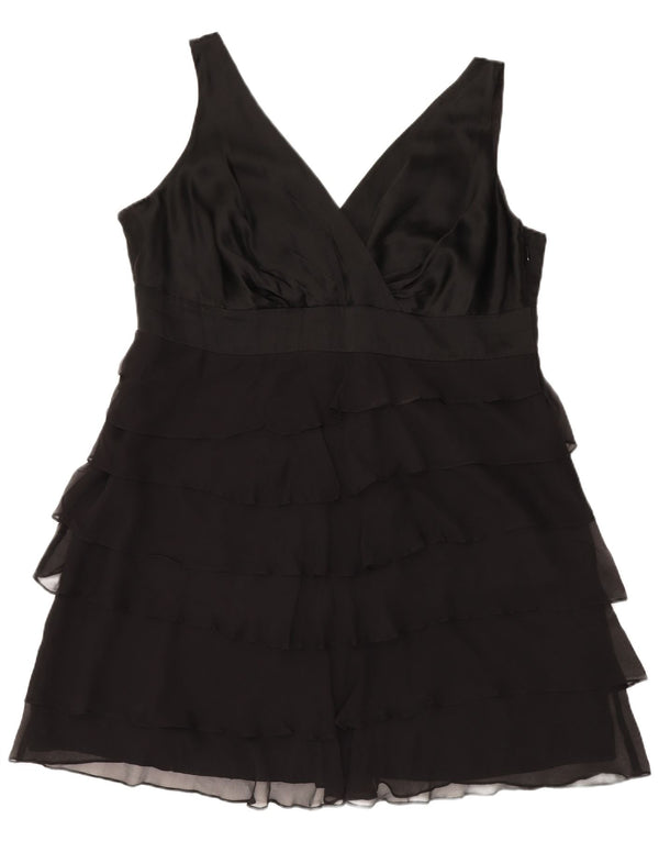 MONSOON Dame ærmeløs lagdelt kjole UK 22 3XL sort silke