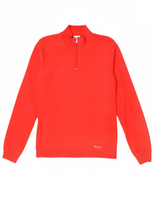 Champion Dame Zip Neck Sweatshirt Jumper UK 14 Medium Rød Bomuld
