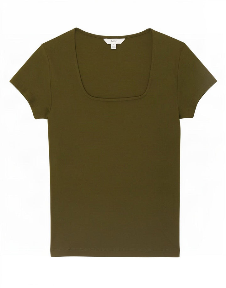 Marks & Spencer Dame T-Shirt Top UK 10 Small Khaki Cotton