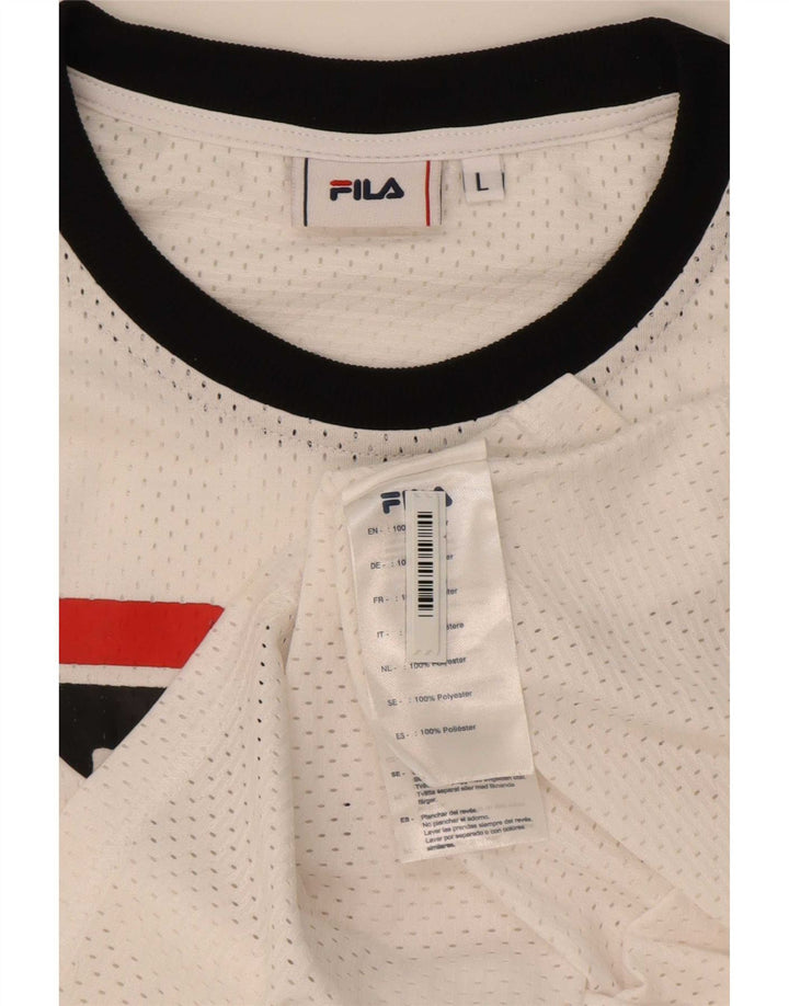 Fila Dame Grafisk T-Shirt Top UK 16 Stor Hvid Polyester