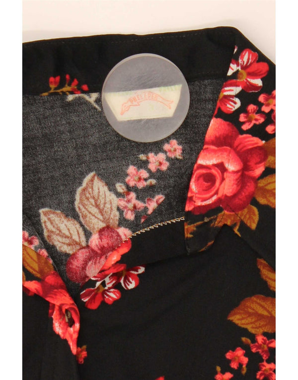 Vintage kortærmet skjorte til kvinder UK 10 Small Black Floral