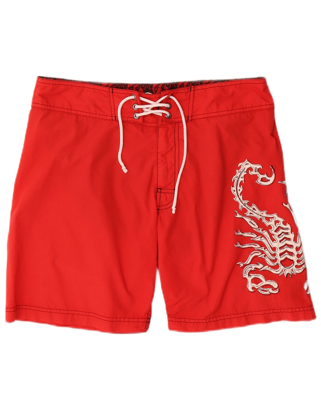 SCORPION Mens Graphic Swimming Shorts Medium Red Nylon