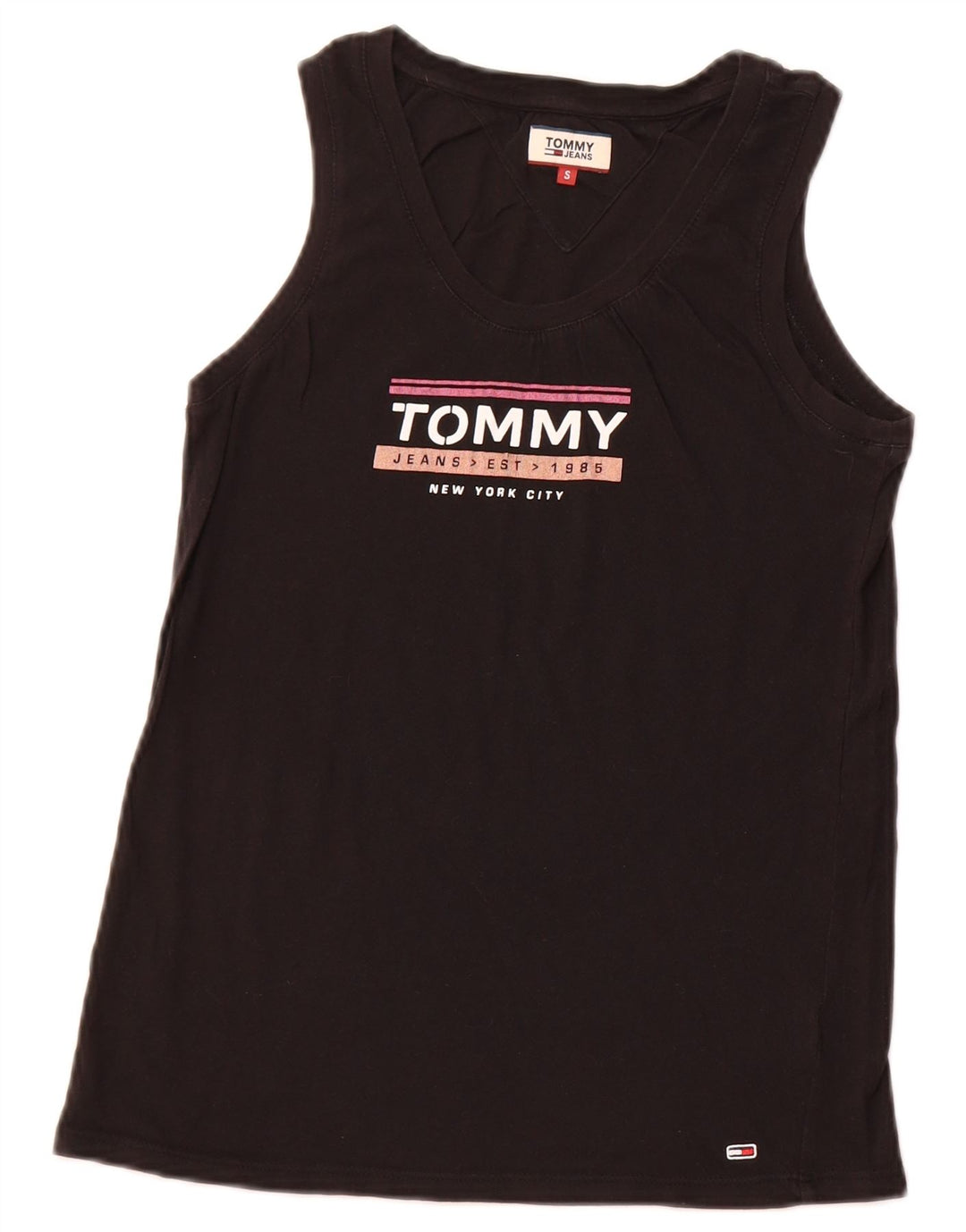 TOMMY HILFIGER Kvinder Grafisk Vest Top UK 8 Lille Sort