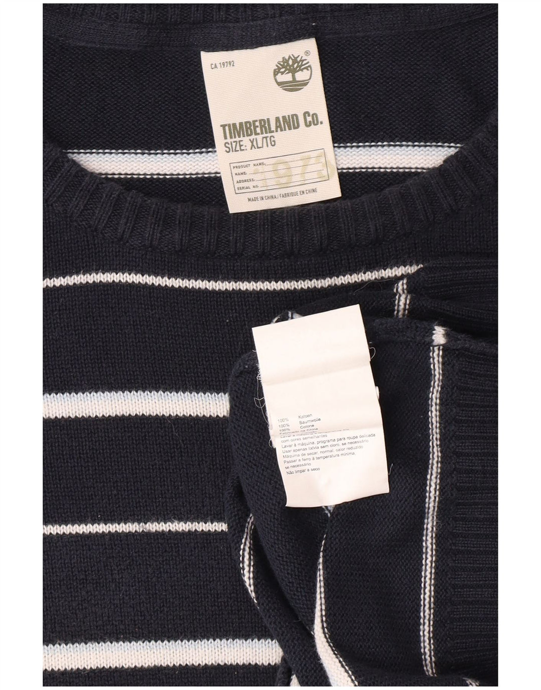TIMBERLAND Herre sweater med rund hals XL marineblå stribet bomuld