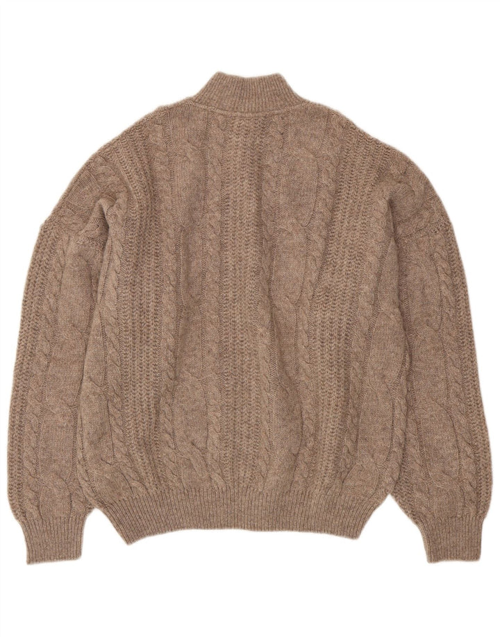 Vintage Herre Button Neck Jumper Sweater XL Brun Uld
