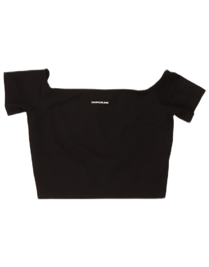 Calvin Klein Jeans Dame Crop Bluse Top UK 12 Medium Sort Polyester