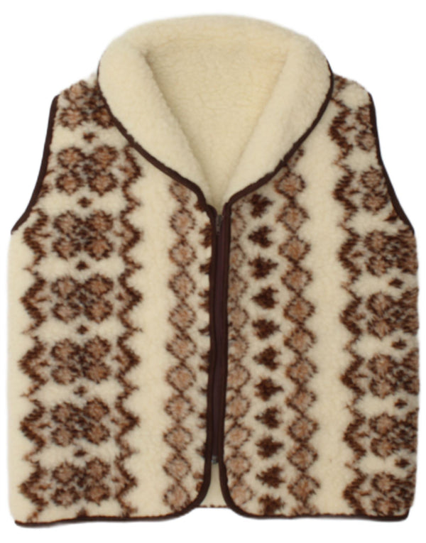 Vintage Womens Sherpa Gilet IT 48 XL Off White Fair Isle Wool
