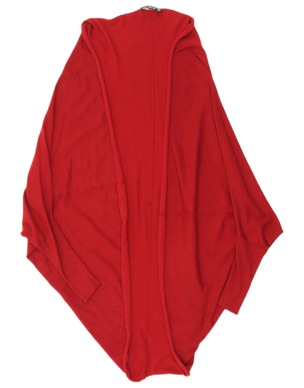 ZARA Dame Longline Open Cardigan Sweater UK 14 Medium Maroon
