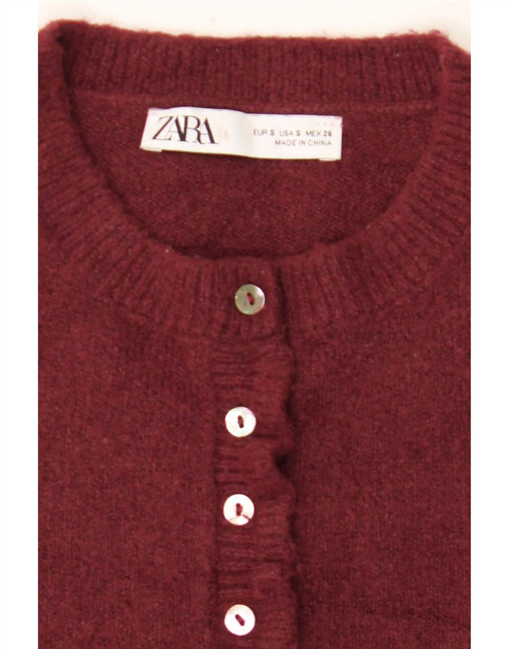 Zara Dame Cardigan Sweater UK 10 Small Burgundy