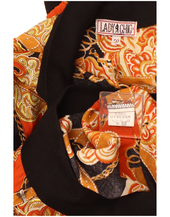 VINTAGE Dame Abstrakt mønster Pullover Bluse IT 50 XL Orange