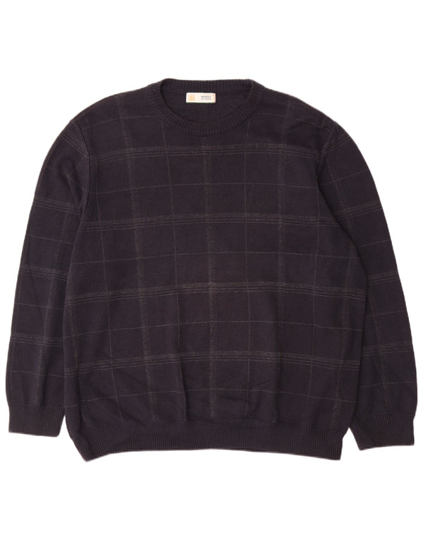 Marks & Spencer Herre sweater med rund hals XL marineblå ternet bomuld