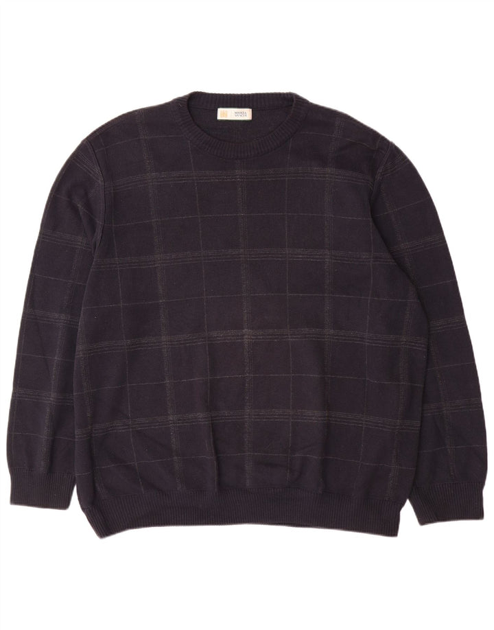 Marks & Spencer Herre sweater med rund hals XL marineblå ternet bomuld