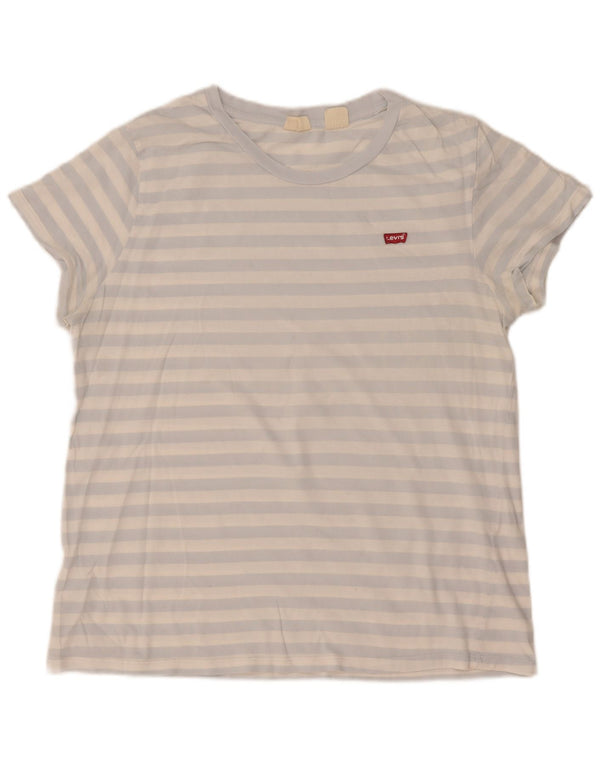 Levi's Dame T-Shirt Top UK 16 Stor Blå Stribet
