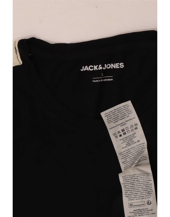Jack & Jones Herre T-Shirt Top Stor Sort Colourblock Bomuld