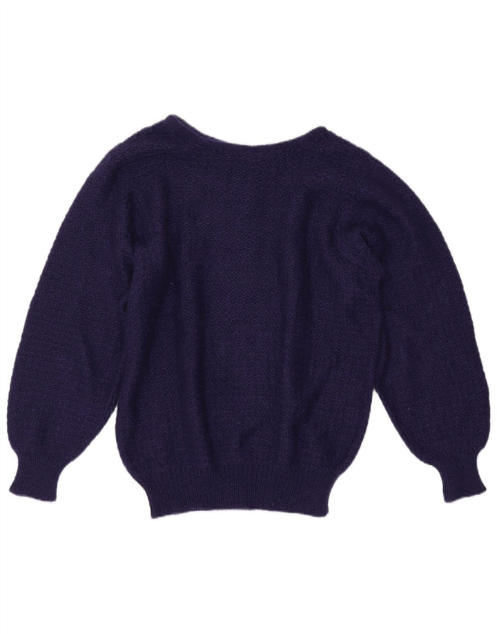 VINTAGE Dame Boat Neck Jumper Sweater UK 16 Large Navy Blue Mohair