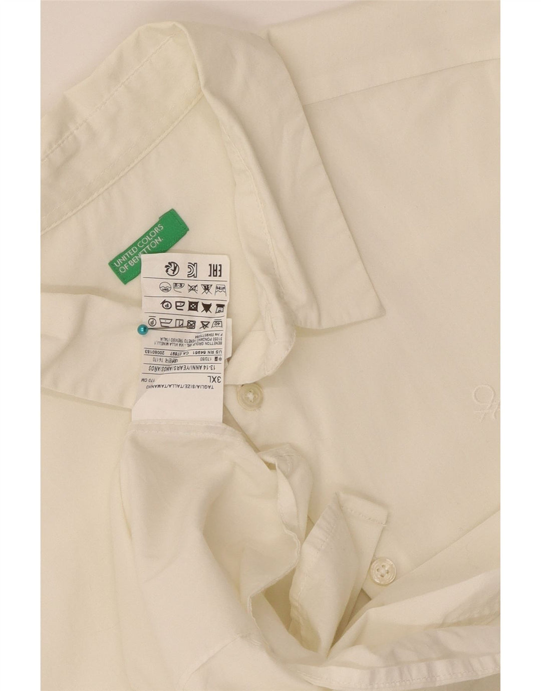 Benetton drengeskjorte 13-14 år 3XL hvid bomuld