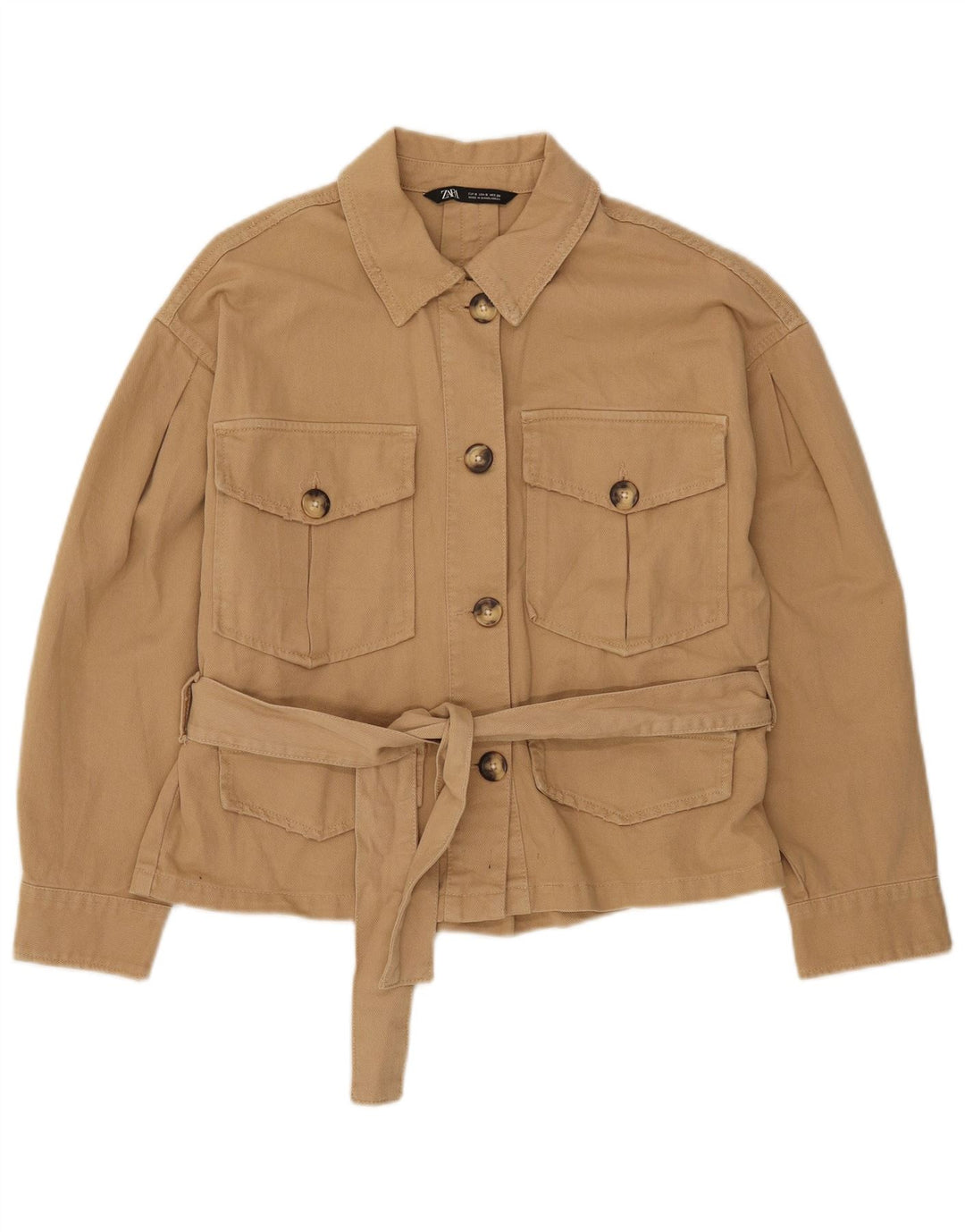 Zara 3/4-ærmet oversize jakke til kvinder, DK 10 lille beige bomuld