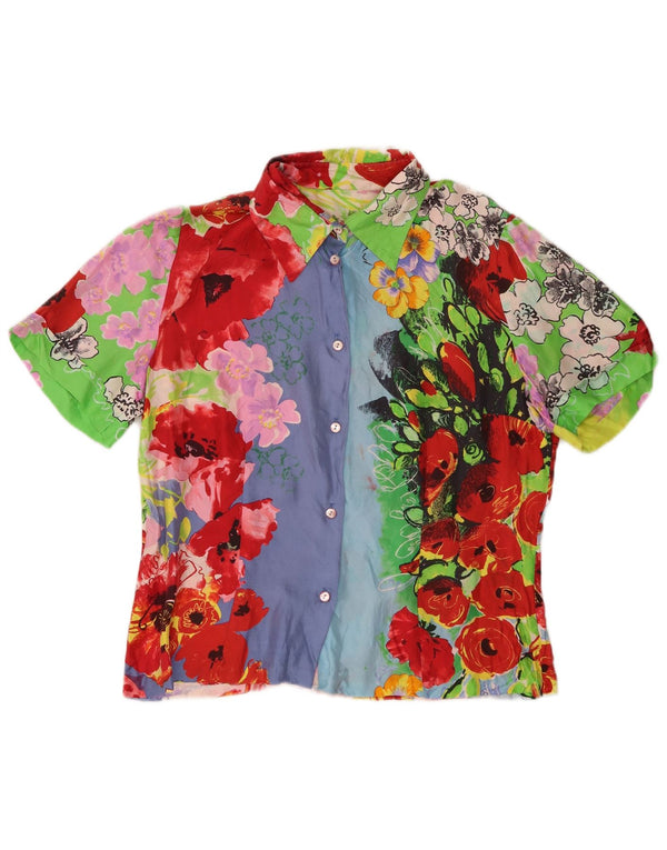 Vintage kvinders kortærmet skjortebluse UK 10 Small Multicolored Floral