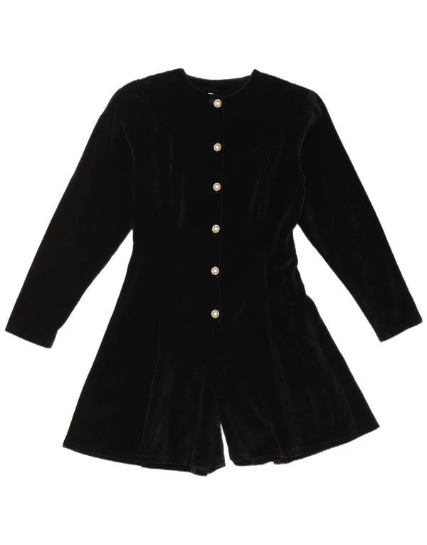 Vintage Dame Langærmet Velvet Playsuit UK 14 Stor Sort Bomuld