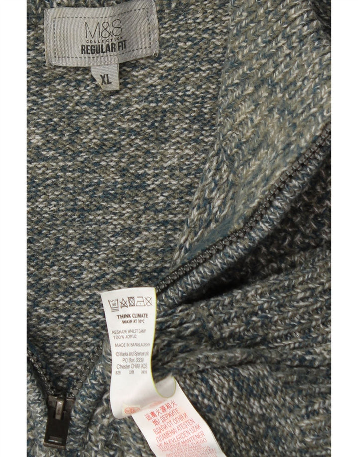 MARKS & SPENCER Herre Regular Fit Zip Neck sweater XL Grå Flecked