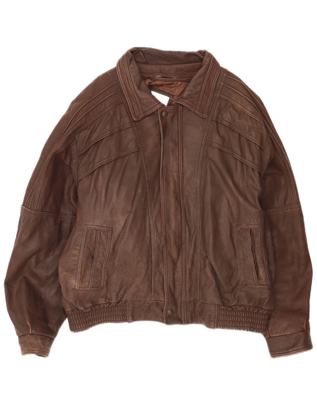 Vintage Herre Loose Fit Læderjakke IT 50 Stor Brun Læder