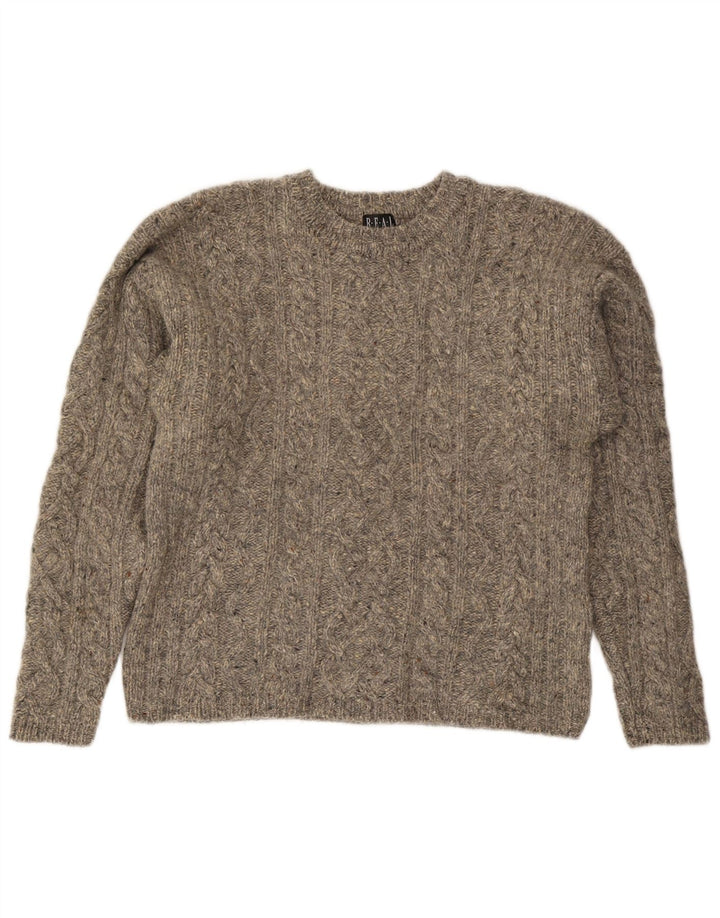 Vintage sweater med rund hals til kvinder UK 14 Medium Grey Flecked Wool