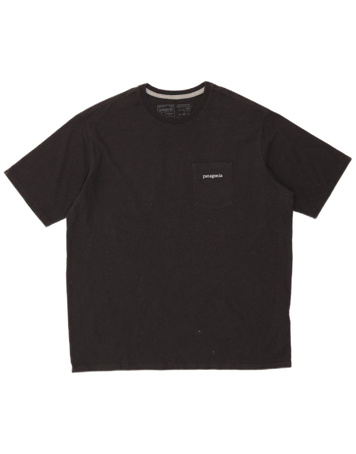 PATAGONIA Herre Regular Fit grafisk T-shirt Top Stor sort bomuld