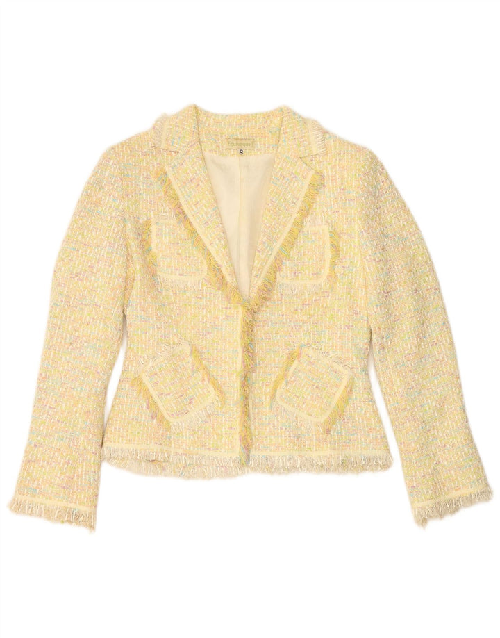 Vintage Dame Open Blazer Jacket EU 42 Stor Gul Flecked Bomuld