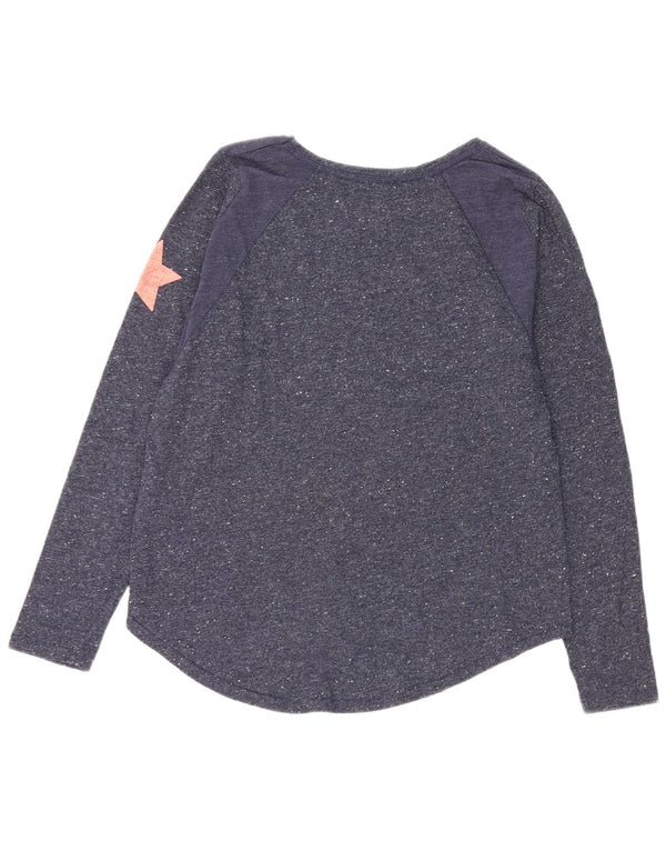 Superdry grafisk top til kvinder, langærmet UK 14 Medium Navy Blue Flecked