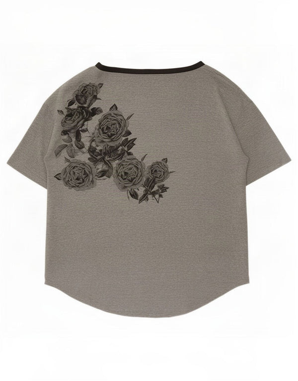 Trussardi Dame Grafisk T-Shirt Top UK 16 Large Grey Floral Viscose