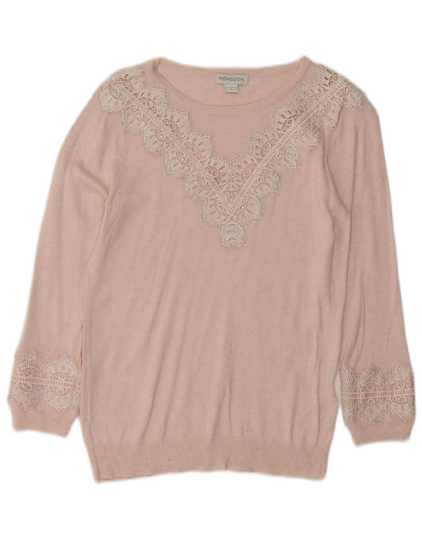 MONSOON Womens Oversized Boat Neck Jumper Sweater UK 8 Small Pink Paisley