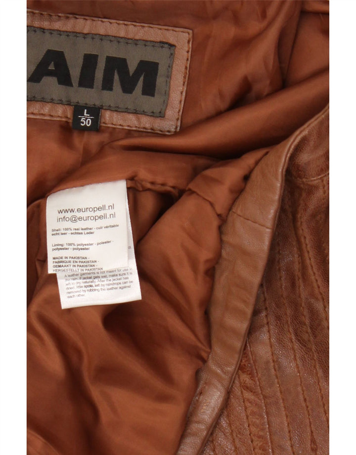 Vintage Herre Læder Biker Jacket IT 50 Stor Brun Læder