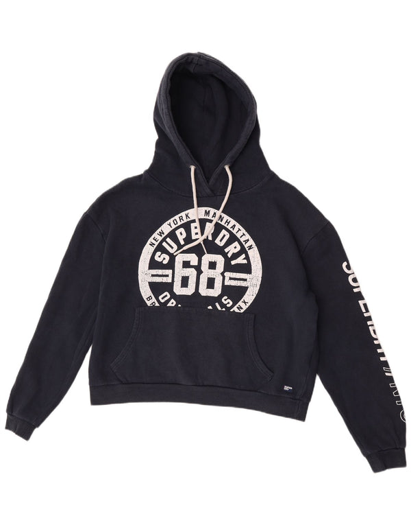 Superdry Womens Oversized Crop Graphic Hoodie Jumper UK 14 Medium Navy Blue
