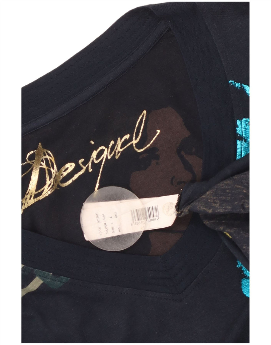 Desigual Dame Grafisk Top Langærmet UK 10 Small Navy Blue