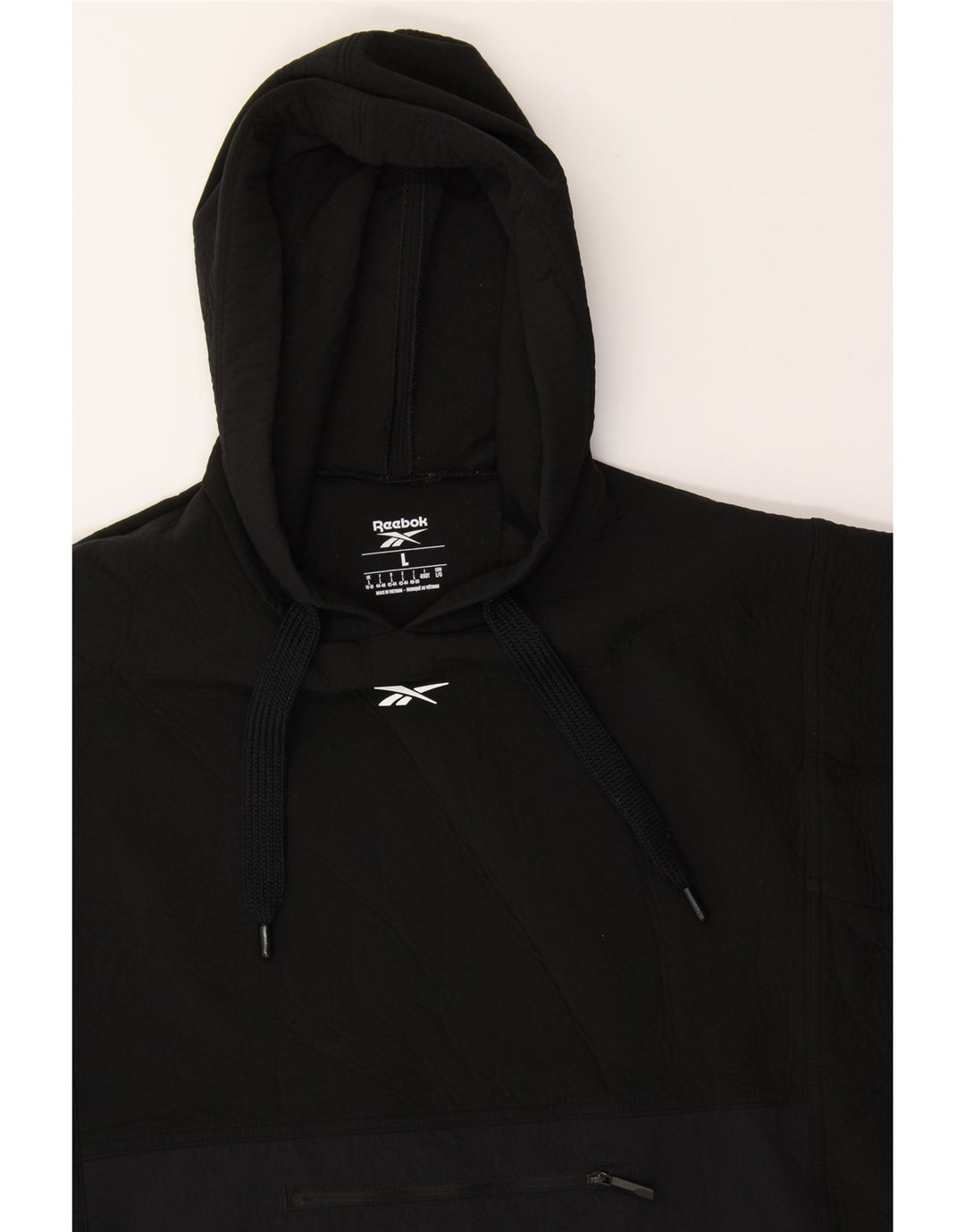 REEBOK Womens Hoodie Jumper UK 16/18 Large Black Polyester Vintage Reebok and Second-Hand Reebok from Messina Hembry 