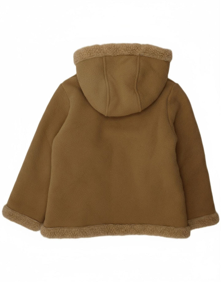 BENETTON Girls Hooded Fleece Jacket 7-8 Years Brown Polyester