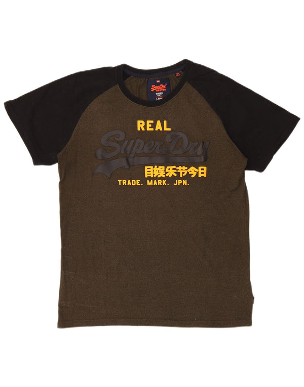 Superdry Mens Graphic T-Shirt Top Large Khaki Colourblock Cotton