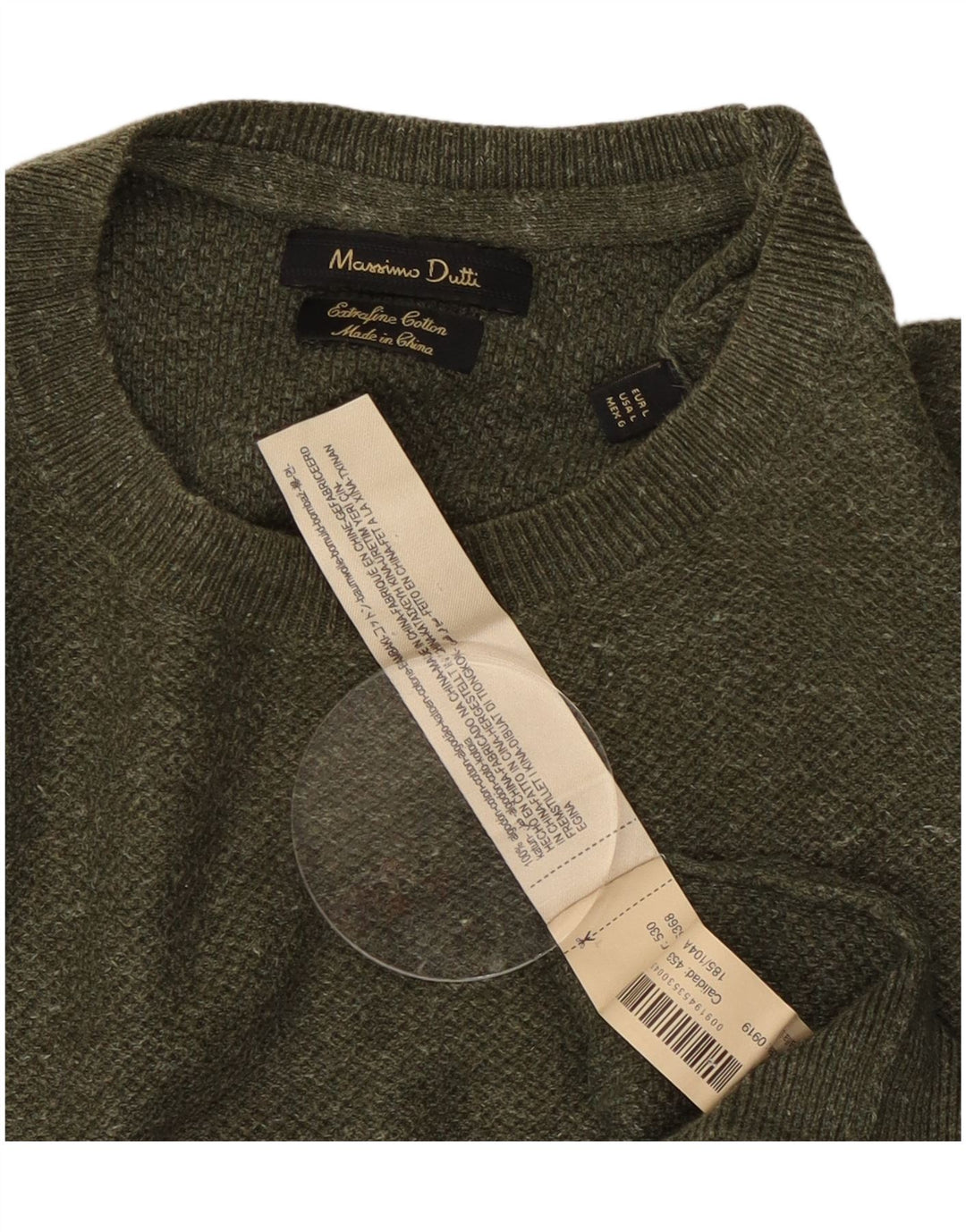 Massimo Dutti Herre Crew Neck Jumper Sweater Stor Khaki Bomuld