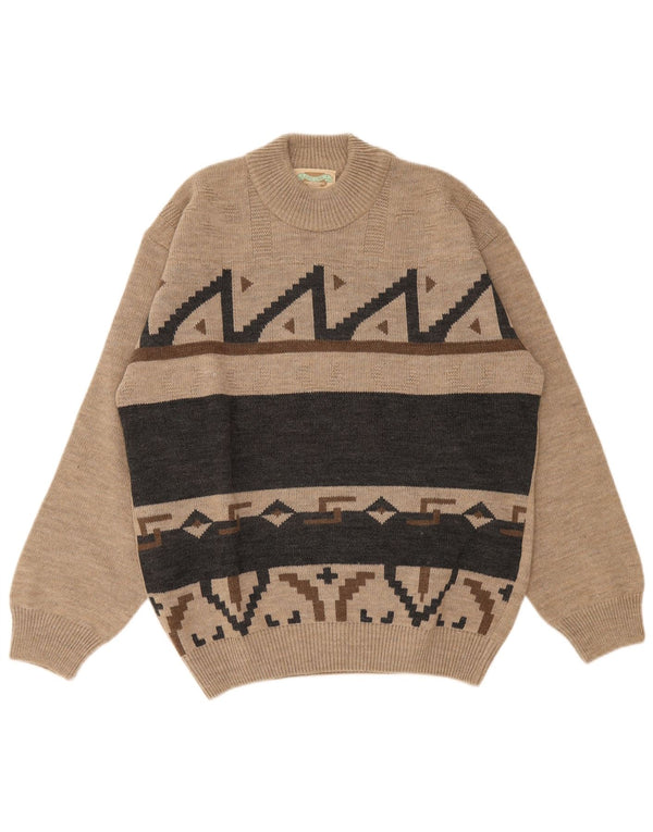 Life Line Herre Crew Neck Jumper Sweater IT 50 Medium Beige Geometrisk Uld