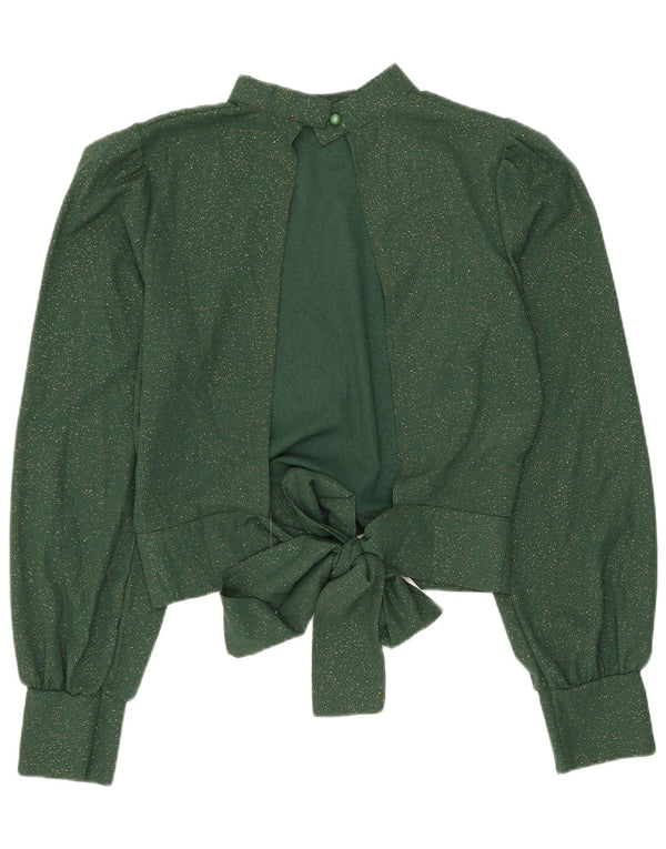 Vintage Womens Crop Shirt Bluse UK 10 Small Green Polyester