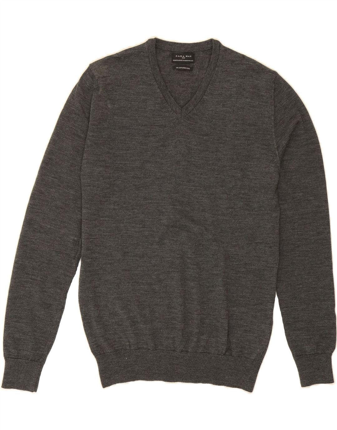 ZARA Mens V-Neck Jumper Sweater UK 14 Medium Grey Wool Vintage Zara and Second-Hand Zara from Messina Hembry 