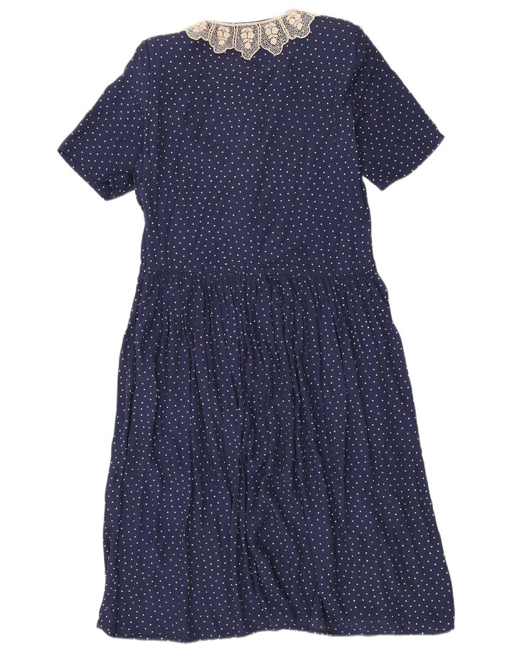 VINTAGE Dame Maxikjole IT 42 Mellem marineblå plettet Rayon