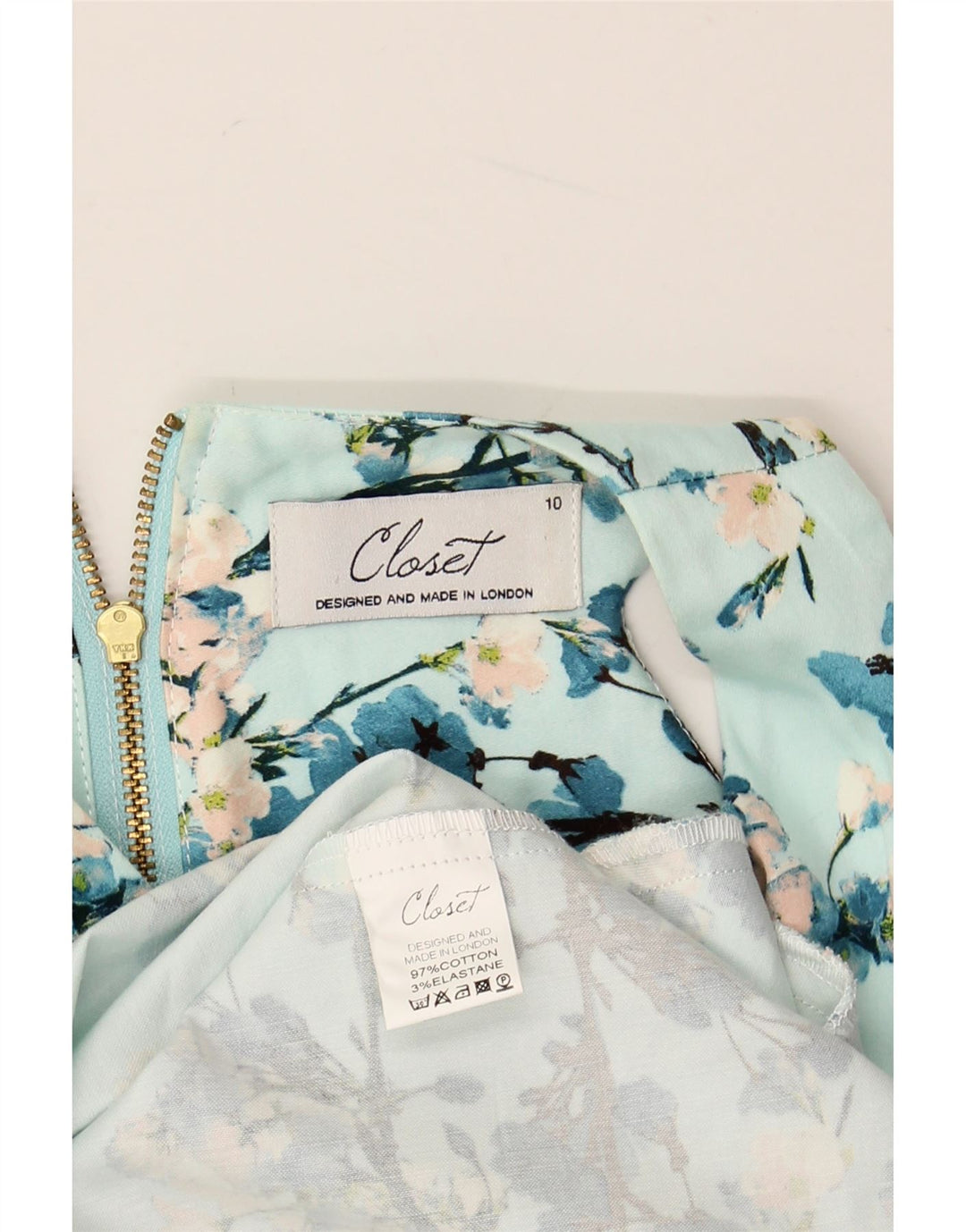 SKAB Kvinders ærmeløs Halter Dress UK 10 Small Blue Floral Cotton