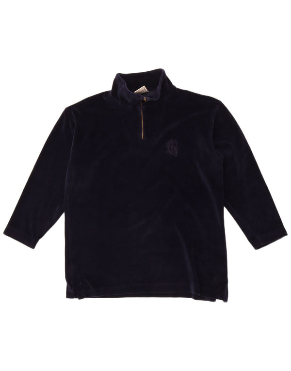 Vintage Womens Velvet Sweatshirt Jumper EU 38 Medium Navy Blue Cotton