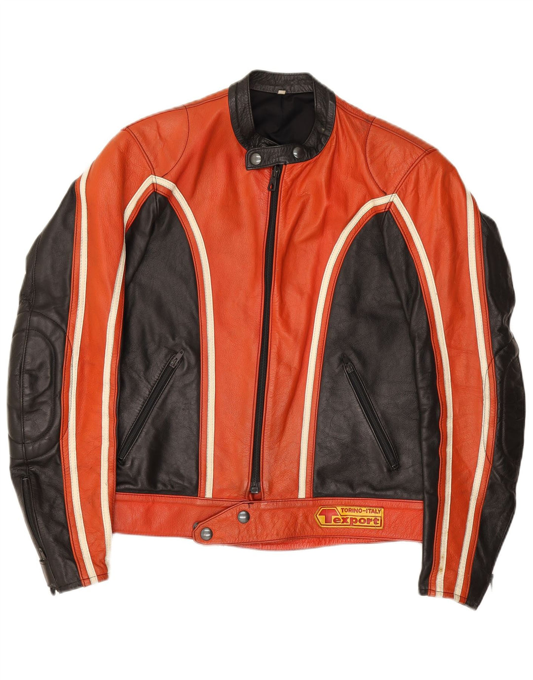 Vintage dame læder racerjakke IT 52 2XL Rød Colourblock