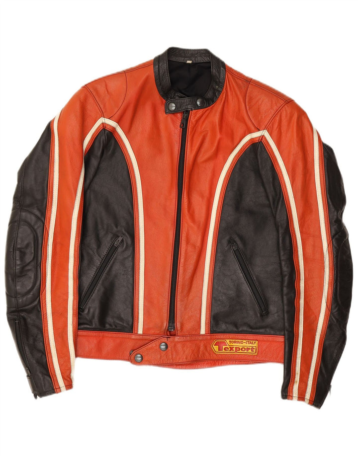 Vintage dame læder racerjakke IT 52 2XL Rød Colourblock