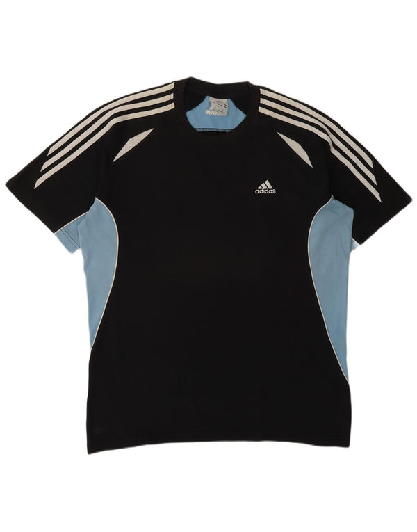 Adidas Herre T-Shirt Top UK 42/44 Stor Sort Colourblock Bomuld